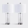 23.5 In. Silver Modern Dimmable Glass Bedroom Living Room Bedside Desk Nightstand Table Lamps USB Port (Set Of 2) -Lamp Parts silver maxax table lamps t263 ni 64 1000