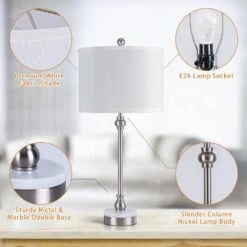 28.3 In. Silver Modern Marble Bedroom Living Room Bedside Desk Nightstand Table Lamps USB Port (Set Of 2) 13 28.3 In. Silver Modern Marble Bedroom Living Room Bedside Desk Nightstand Table Lamps USB Port (Set Of 2) -Lamp Parts silver maxax table lamps t264 ni 1f 1000