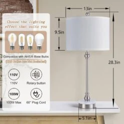 28.3 In. Silver Modern Marble Bedroom Living Room Bedside Desk Nightstand Table Lamps USB Port (Set Of 2) 12 28.3 In. Silver Modern Marble Bedroom Living Room Bedside Desk Nightstand Table Lamps USB Port (Set Of 2) -Lamp Parts silver maxax table lamps t264 ni 4f 1000