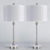 28.3 In. Silver Modern Marble Bedroom Living Room Bedside Desk Nightstand Table Lamps USB Port (Set Of 2) -Lamp Parts silver maxax table lamps t264 ni 64 1000