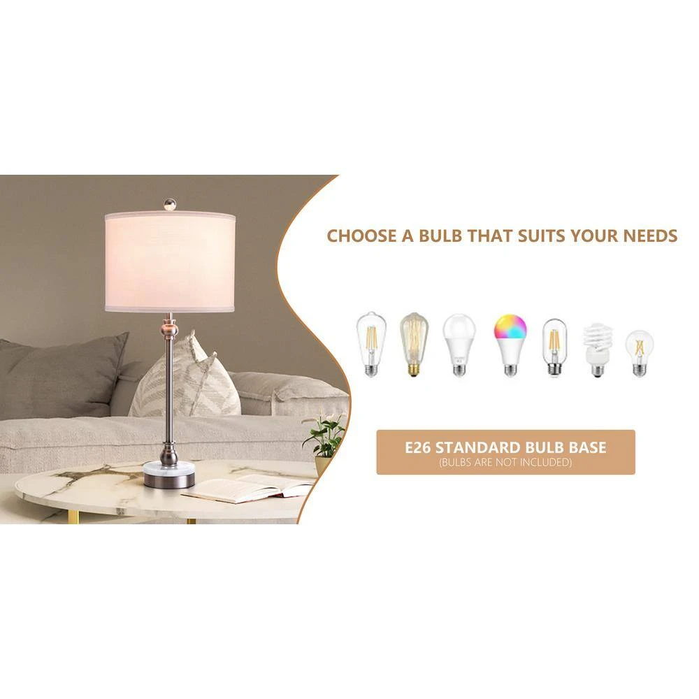 28.3 In. Silver Modern Marble Bedroom Living Room Bedside Desk Nightstand Table Lamps USB Port (Set Of 2) 9 28.3 In. Silver Modern Marble Bedroom Living Room Bedside Desk Nightstand Table Lamps USB Port (Set Of 2) - Image 7