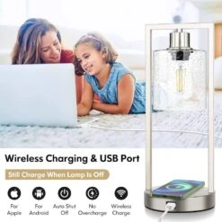 Set Of 2 16 In. Dimmable Bedside Nightstand Lamps With USB Port, Silver -Lamp Parts silver nordic hygge table lamps hx t0376 sn 2 4f 1000