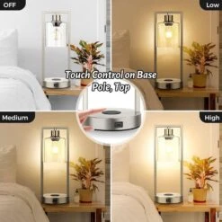Set Of 2 16 In. Dimmable Bedside Nightstand Lamps With USB Port, Silver -Lamp Parts silver nordic hygge table lamps hx t0376 sn 2 fa 1000