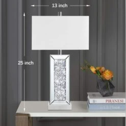 25 In. Diamond Crystal Table Lamp W/ USB C+A Port, 3-Way Dimmable Silver Mirrored Bedside Lamps Fabric Shade For Bedroom -Lamp Parts silver rottogoon table lamps palp382as2 1d 1000