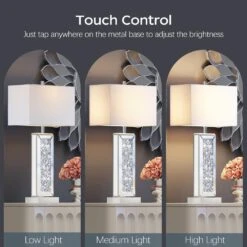 25 In. Diamond Crystal Table Lamp W/ USB C+A Port, 3-Way Dimmable Silver Mirrored Bedside Lamps Fabric Shade For Bedroom -Lamp Parts silver rottogoon table lamps palp382as2 66 1000
