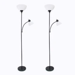 Mother Daughter 71.5 In. Black Floor Lamp Set With Reading Light And White Shades (2-Pack) Set Of 2 (Floor Lamps)