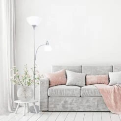 Mother Daughter 71.5 In. Brushed Nickel Floor Lamp Set W/Reading Light And White Shades (2 Pack) Set Of 2 (Floor Lamps) -Lamp Parts simple designs lamp sets lf2000 bsn 2pk fa 1000