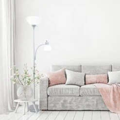 Mother Daughter 71.5 In. Silver Floor Lamp Set With Reading Light And White Shades (2-Pack) Set Of 2 (Floor Lamps) -Lamp Parts simple designs lamp sets lf2000 slv 2pk fa 1000