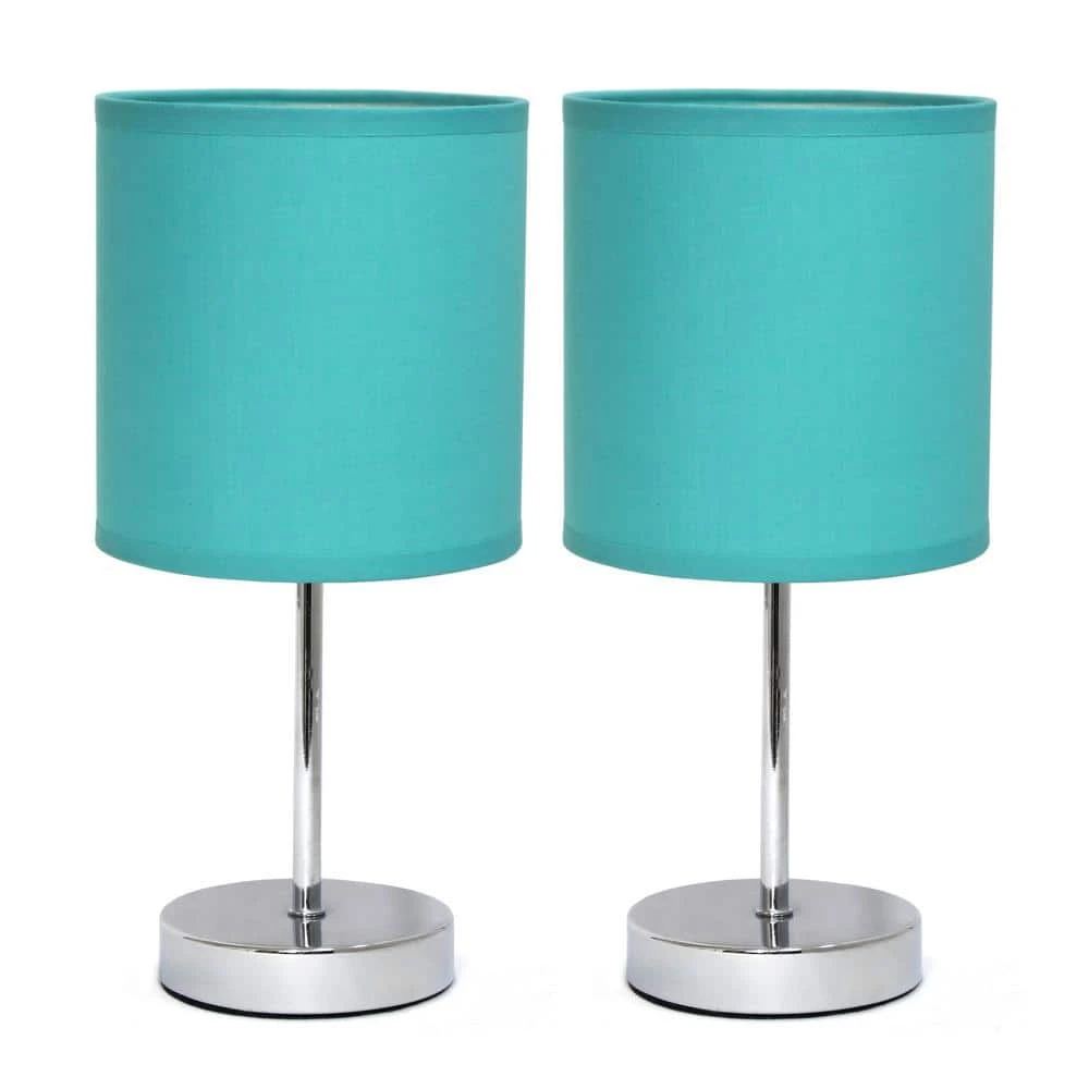 11.89 In. Chrome Mini Basic Table Lamps With Blue Fabric Shades (2-Pack) 3 11.89 In. Chrome Mini Basic Table Lamps With Blue Fabric Shades (2-Pack)