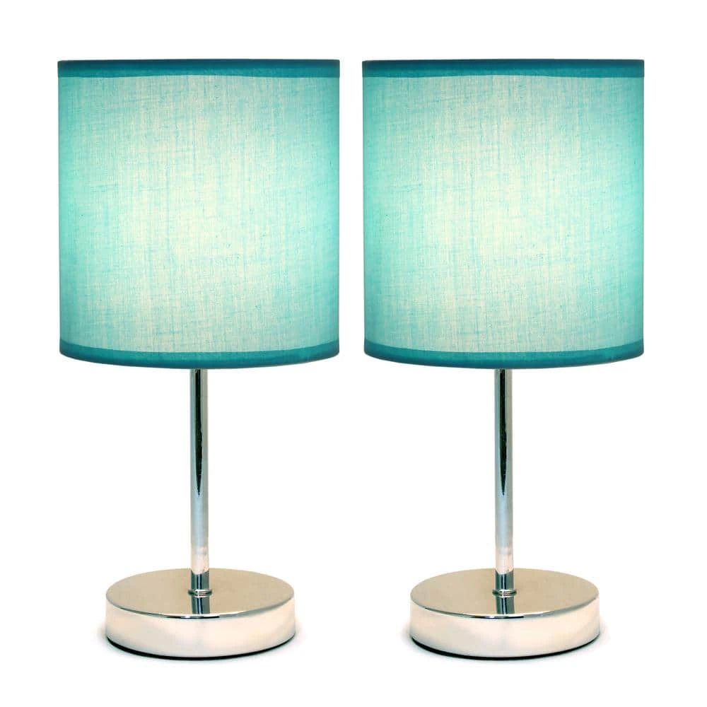 11.89 In. Chrome Mini Basic Table Lamps With Blue Fabric Shades (2-Pack) 4 11.89 In. Chrome Mini Basic Table Lamps With Blue Fabric Shades (2-Pack) - Image 2