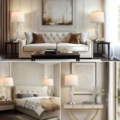 28'' Sliver Modern Rotary Switches Table Lamps Set Of 2 With USB A+C Ports, White Shade Glass Beside Lamps For Bedroom -Lamp Parts sliver rottogoon table lamps qmlp296cb2 31 1000