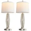 28'' Sliver Modern Rotary Switches Table Lamps Set Of 2 With USB A+C Ports, White Shade Glass Beside Lamps For Bedroom 1 28'' Sliver Modern Rotary Switches Table Lamps Set Of 2 With USB A+C Ports, White Shade Glass Beside Lamps For Bedroom -Lamp Parts sliver rottogoon table lamps qmlp296cb2 64 1000