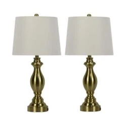 Pair Of 26 In. Soft Gold Metal Balustrade Table Lamps W/USB And Designer Shades