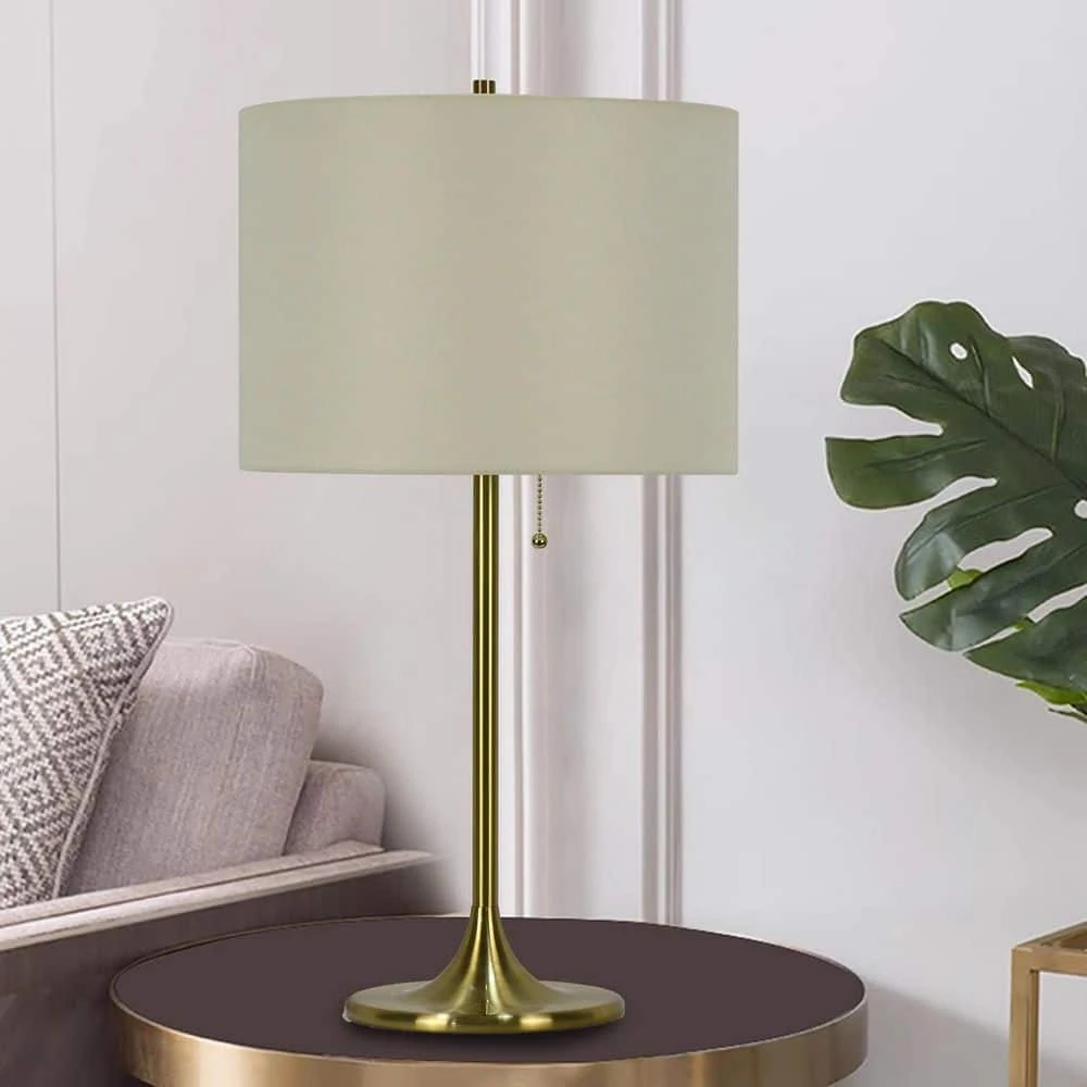 Pair Of 26.5 In. Soft Gold Metal Column Table Lamps With Designer Shades 4 Pair Of 26.5 In. Soft Gold Metal Column Table Lamps With Designer Shades - Image 2