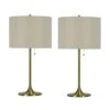 Pair Of 26.5 In. Soft Gold Metal Column Table Lamps With Designer Shades -Lamp Parts soft gold fangio lighting table lamps w 1734sg 2pk 64 1000