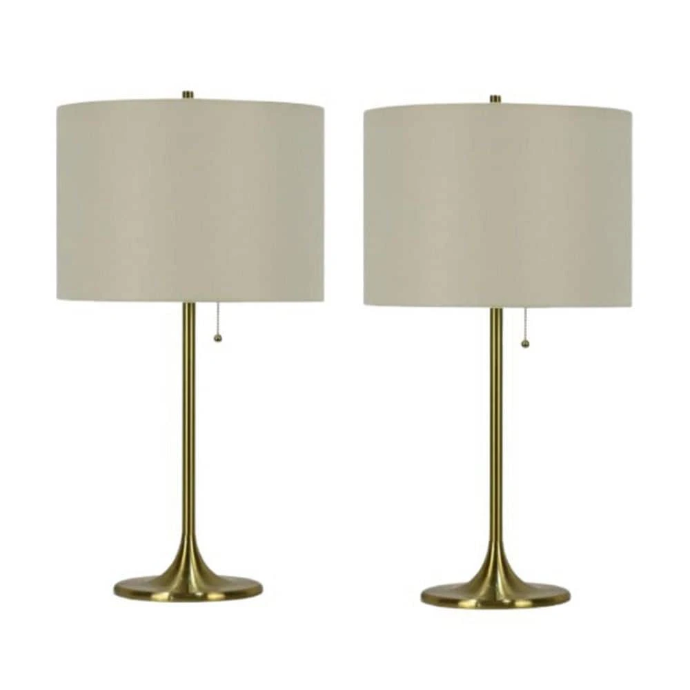 Pair Of 26.5 In. Soft Gold Metal Column Table Lamps With Designer Shades 3 Pair Of 26.5 In. Soft Gold Metal Column Table Lamps With Designer Shades