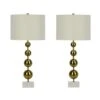 Pair Of 29.5 In. Soft Gold Metal And Marble Column Table Lamps With Designer Shades -Lamp Parts soft gold fangio lighting table lamps w 1756 2pk 64 1000