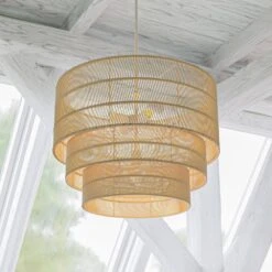 Sessions 5-Light Brown Tiered Rattan Pendant -Lamp Parts tan hampton bay pendant lights hdp98944rat 1f 1000