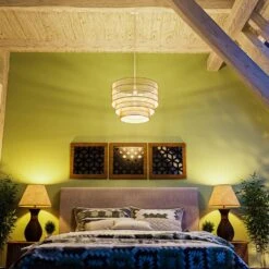 Sessions 5-Light Brown Tiered Rattan Pendant -Lamp Parts tan hampton bay pendant lights hdp98944rat 31 1000