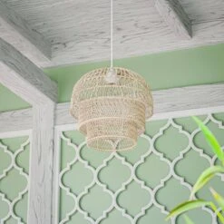 Shawside 1-Light Tiered Brown Pendant Rattan -Lamp Parts tan hampton bay pendant lights hdp98947rat 1f 1000