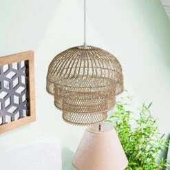 Shawside 1-Light Tiered Brown Pendant Rattan -Lamp Parts tan hampton bay pendant lights hdp98947rat 44 1000