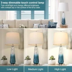 27.5 In. H Touch Control Table Lamps, 3-Way Dimmable Glass Bedside Lamps With 2 USB Ports, Task & Reading, Blue (2-Pack) -Lamp Parts teal jushua desk lamps ct zy p263688 66 1000