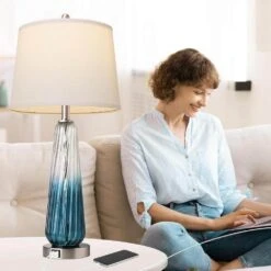 27.5 In. Table Lamps (Set Of 2) With Touch Control, 3-Way Dimmable Modern Glass Bedside Lamps With 2-USB Ports -Lamp Parts teal ltemziiy table lamps ts030 44 1000
