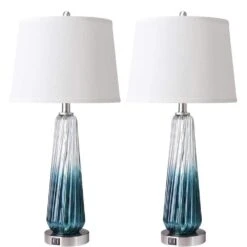27.5 In. Table Lamps (Set Of 2) With Touch Control, 3-Way Dimmable Modern Glass Bedside Lamps With 2-USB Ports -Lamp Parts teal ltemziiy table lamps ts030 fa 1000