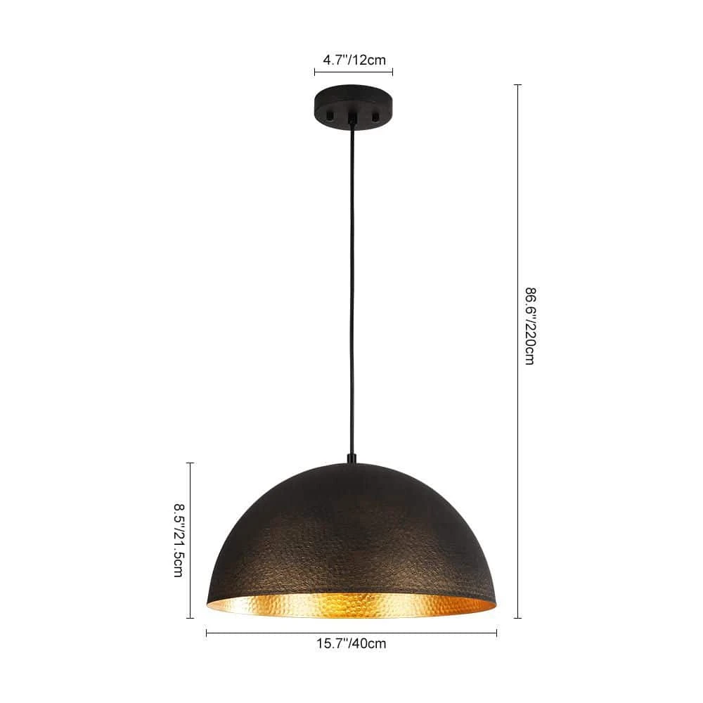 PCover 1-Light 15.7 In.W Texture Black Modern Farmhouse Industrial Metal Dome Pendant Light For Kitchen 5 PCover 1-Light 15.7 In.W Texture Black Modern Farmhouse Industrial Metal Dome Pendant Light For Kitchen - Image 3
