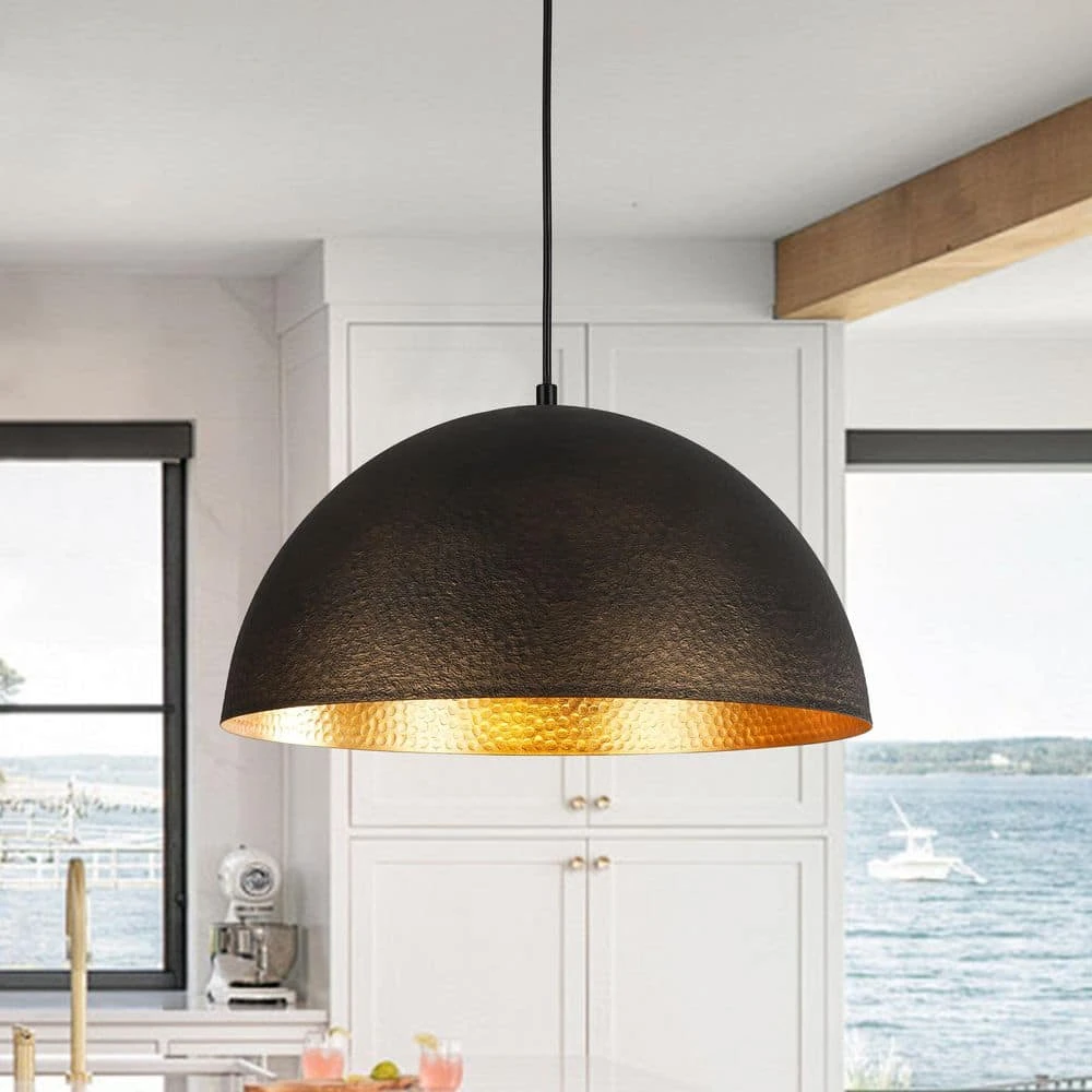 PCover 1-Light 15.7 In.W Texture Black Modern Farmhouse Industrial Metal Dome Pendant Light For Kitchen 3 PCover 1-Light 15.7 In.W Texture Black Modern Farmhouse Industrial Metal Dome Pendant Light For Kitchen