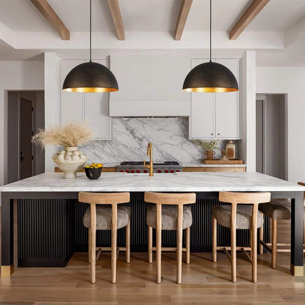 PCover 1-Light 15.7 In.W Texture Black Modern Farmhouse Industrial Metal Dome Pendant Light For Kitchen 4 PCover 1-Light 15.7 In.W Texture Black Modern Farmhouse Industrial Metal Dome Pendant Light For Kitchen - Image 2