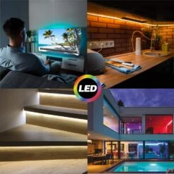 Aura LED 10-Watt Equivalent 16 Ft. Wifi Enabled Smart LED Night Light Strip (1-Strip) 12 Aura LED 10-Watt Equivalent 16 Ft. Wifi Enabled Smart LED Night Light Strip (1-Strip) -Lamp Parts tzumi led strip lights 8753hd 1f 1000