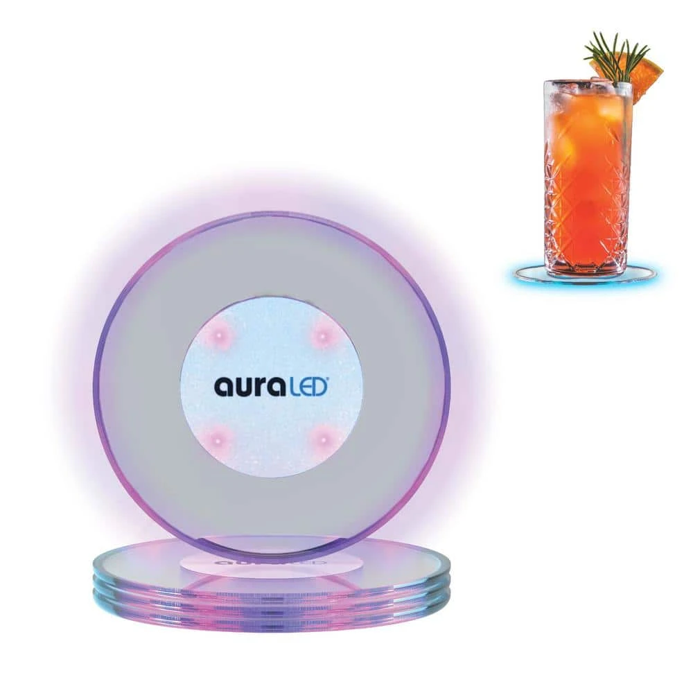Aura Circular LED Lighted Coasters (4-Pack) 3 Aura Circular LED Lighted Coasters (4-Pack)