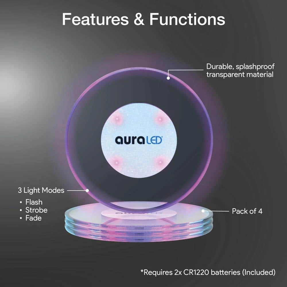 Aura Circular LED Lighted Coasters (4-Pack) 4 Aura Circular LED Lighted Coasters (4-Pack) - Image 2