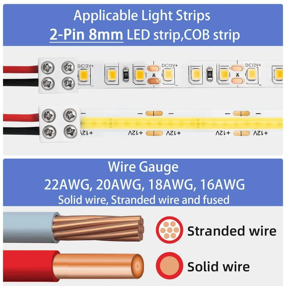 LED Strip Connectors 2-Pin 8mm Solderless, Easy-to-Install, Solid Connection For LED Strips (20-Pc) 8 LED Strip Connectors 2-Pin 8mm Solderless, Easy-to-Install, Solid Connection For LED Strips (20-Pc) - Image 6