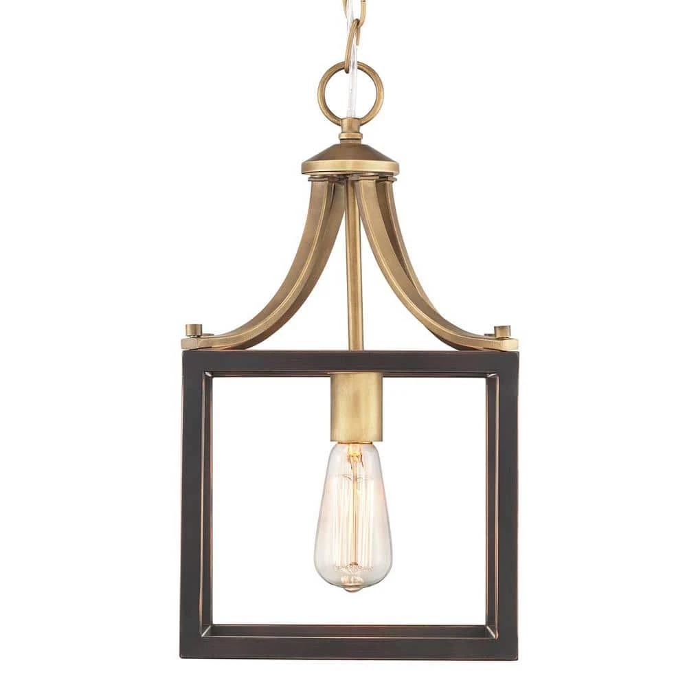 Boswell Quarter 9-1/4 In. 1-Light Vintage Brass Coastal Mini-Pendant With Painted Black Distressed Wood Accents 8 Boswell Quarter 9-1/4 In. 1-Light Vintage Brass Coastal Mini-Pendant With Painted Black Distressed Wood Accents - Image 6