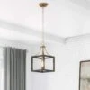 Boswell Quarter 9-1/4 In. 1-Light Vintage Brass Coastal Mini-Pendant With Painted Black Distressed Wood Accents -Lamp Parts vintage brass hampton bay pendant lights 7947hdcvbdi 64 1000