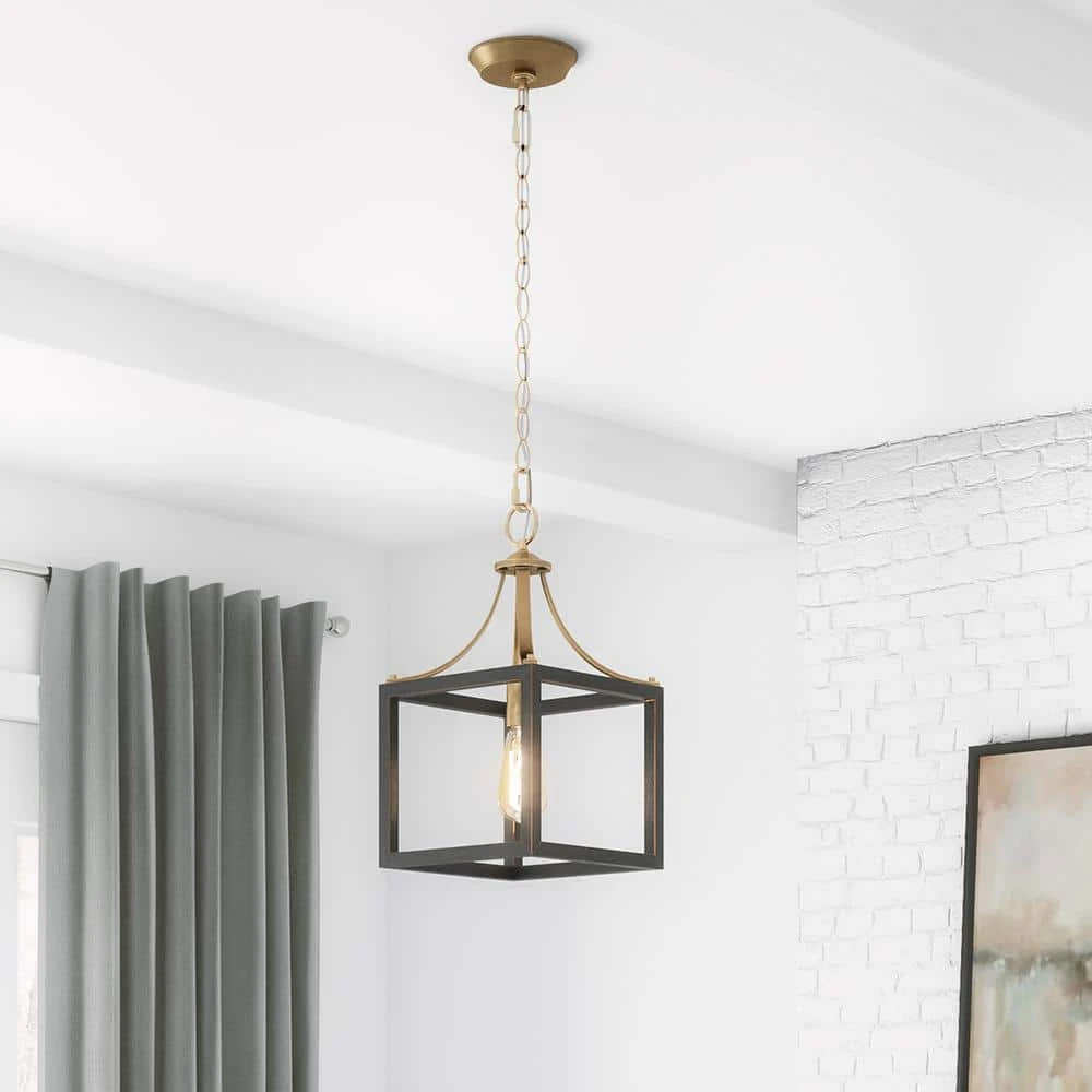 Boswell Quarter 9-1/4 In. 1-Light Vintage Brass Coastal Mini-Pendant With Painted Black Distressed Wood Accents 3 Boswell Quarter 9-1/4 In. 1-Light Vintage Brass Coastal Mini-Pendant With Painted Black Distressed Wood Accents