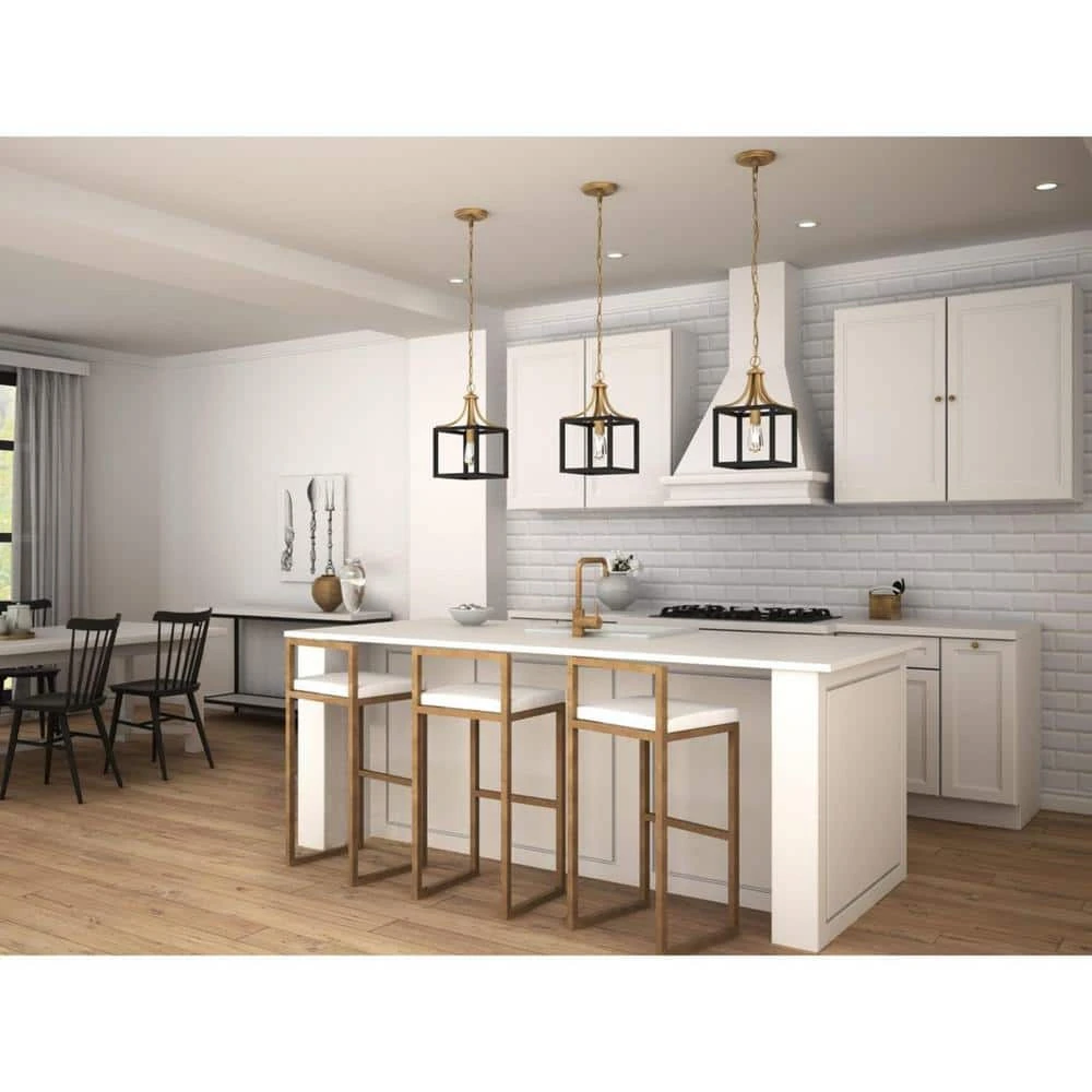 Boswell Quarter 9-1/4 In. 1-Light Vintage Brass Coastal Mini-Pendant With Painted Black Distressed Wood Accents 6 Boswell Quarter 9-1/4 In. 1-Light Vintage Brass Coastal Mini-Pendant With Painted Black Distressed Wood Accents - Image 4