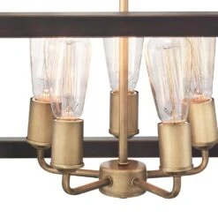 Boswell Quarter 20 In. 5-Light Gold Farmhouse Square Chandelier With Painted Black Distressed Wood Accents For Kitchens -Lamp Parts vintage brass hampton bay pendant lights 7949hdcvbdi 4f 1000