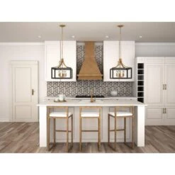 Boswell Quarter 20 In. 5-Light Gold Farmhouse Square Chandelier With Painted Black Distressed Wood Accents For Kitchens -Lamp Parts vintage brass hampton bay pendant lights 7949hdcvbdi c3 1000