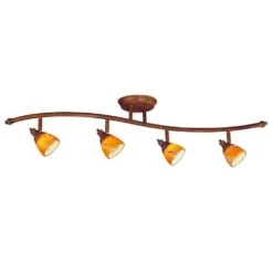 4-Light Walnut Ceiling Wave Bar Fixture With Art Glass Shades