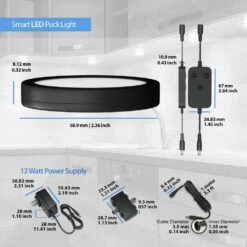 6 Pack Black Smart Dimmable LED Puck Lights Compatible With Alexa, Google - Warm White (3000K) -Lamp Parts warm white eshine puck lights elbps606dw 76 1000