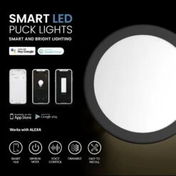 6 Pack Black Smart Dimmable LED Puck Lights Compatible With Alexa, Google - Warm White (3000K) -Lamp Parts warm white eshine puck lights elbps606dw c3 1000