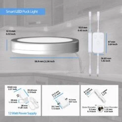 White Smart Dimmable LED Puck Lights Compatible With Alexa, Google Warm White (3000K) (6-Pack) -Lamp Parts warm white eshine puck lights elwps606dw 76 1000