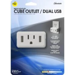 White Cube LED Night Light With Power Outlet And Duel USB Outlets -Lamp Parts westek night lights nl cube w 44 1000