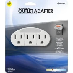 White Outlet Adapter LED Night Light With 3-Grounded Outlets -Lamp Parts westek night lights nl otad w 44 1000