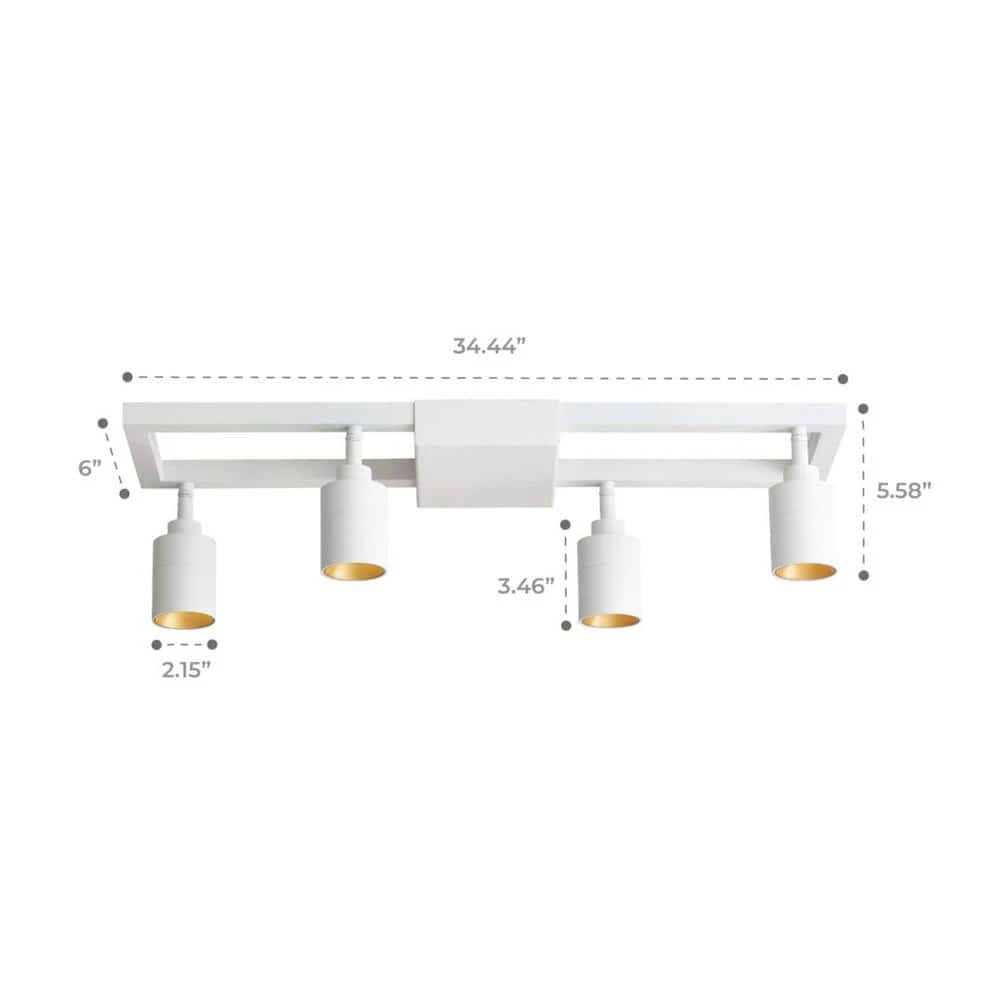 Shura White 4-Light Square Ceiling Light With Rotatable Heads, Integrated LED Bulbs, Fixed Track, 3000K, 1820 Lumen 6 Shura White 4-Light Square Ceiling Light With Rotatable Heads, Integrated LED Bulbs, Fixed Track, 3000K, 1820 Lumen - Image 4