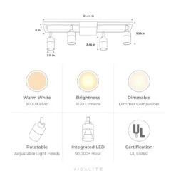 Shura White 4-Light Square Ceiling Light With Rotatable Heads, Integrated LED Bulbs, Fixed Track, 3000K, 1820 Lumen 14 Shura White 4-Light Square Ceiling Light With Rotatable Heads, Integrated LED Bulbs, Fixed Track, 3000K, 1820 Lumen -Lamp Parts white 3000k vidalite track lighting heads ce1008790 a0 1000