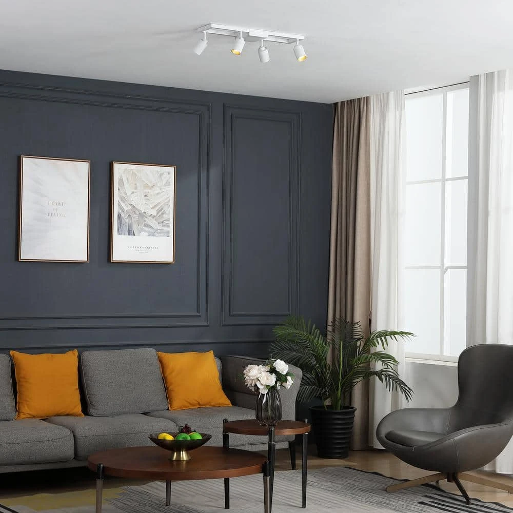 Shura White 4-Light Square Ceiling Light With Rotatable Heads, Integrated LED Bulbs, Fixed Track, 3000K, 1820 Lumen 7 Shura White 4-Light Square Ceiling Light With Rotatable Heads, Integrated LED Bulbs, Fixed Track, 3000K, 1820 Lumen - Image 5